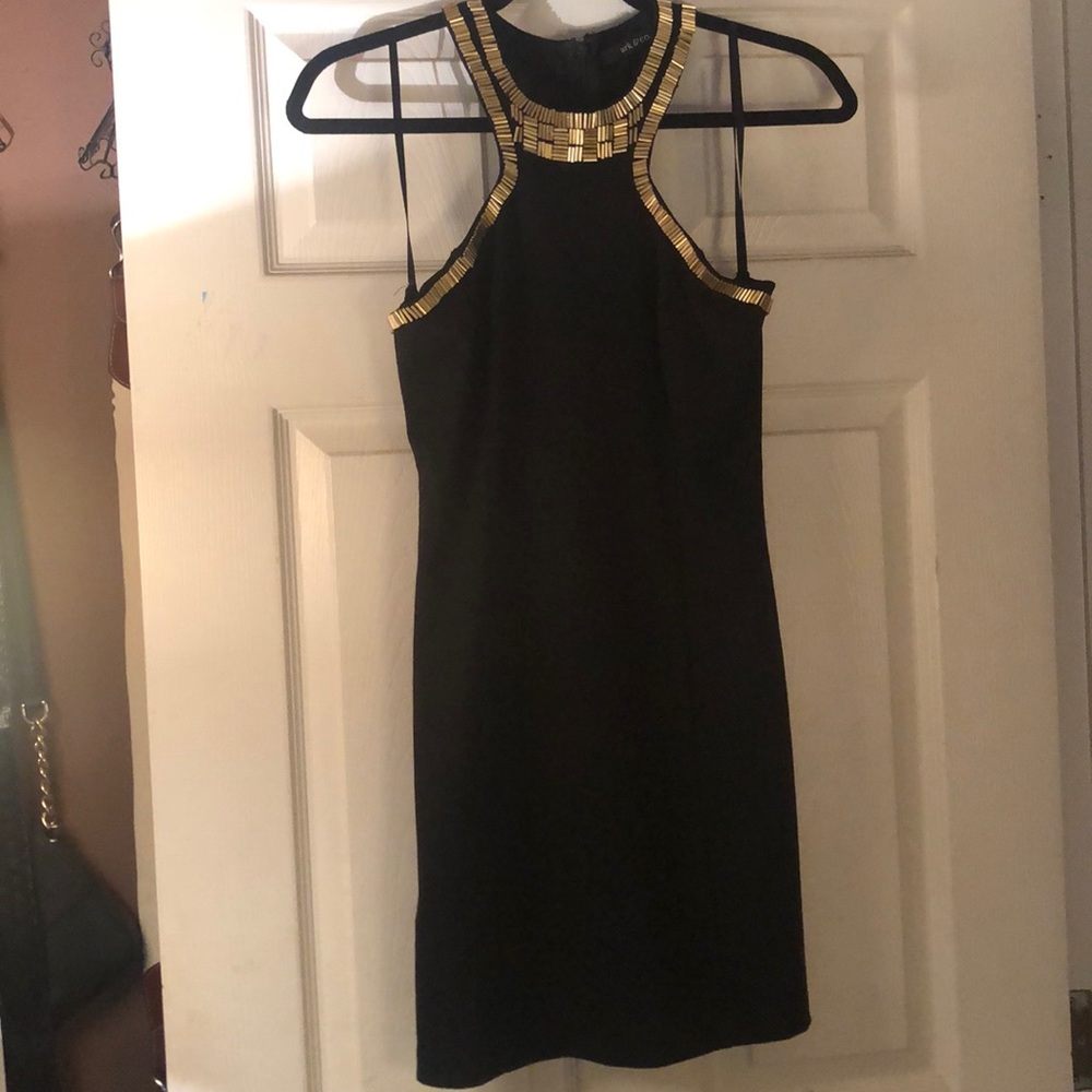 Black Mini Dress with Gold Beading